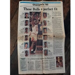 Vintage '92 Chicago Tribune Newspaper Chicago Bulls NBA Championship Repeat 6/19